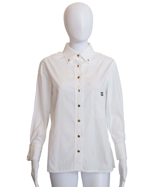 Chanel CC Logo Pocket Shirt White DXBS3834