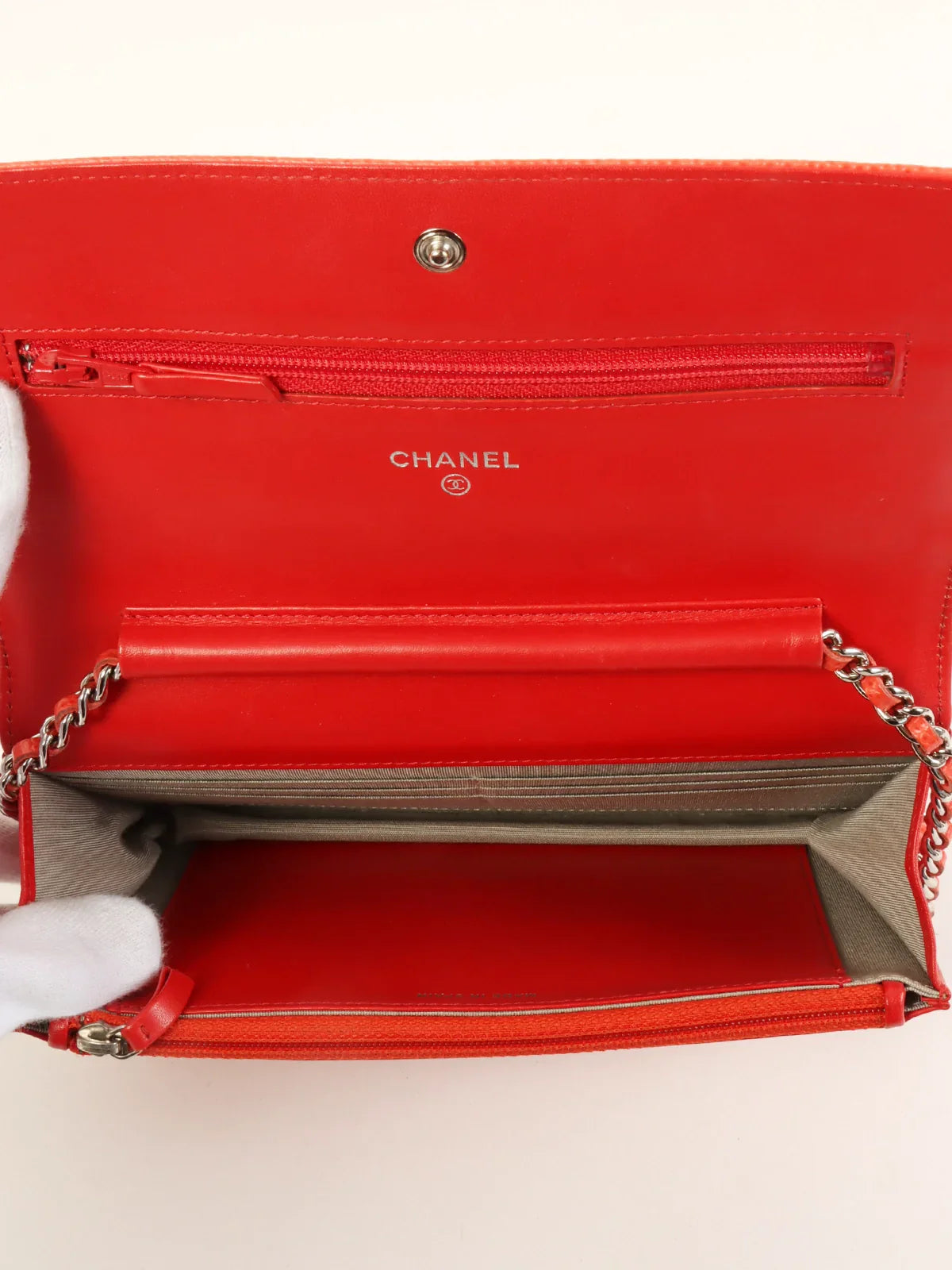 CHANEL Around 2013 Made Caviar Skin Cc Mark Stitch Wallet On Chain Cherry Tomato