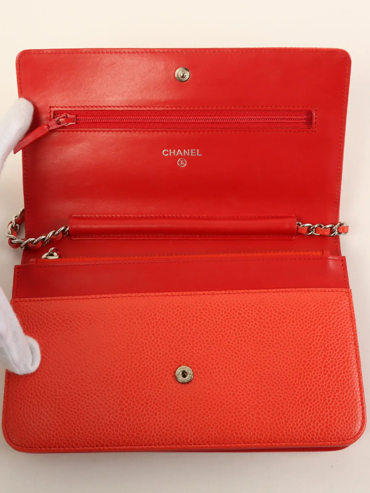 CHANEL Around 2013 Made Caviar Skin Cc Mark Stitch Wallet On Chain Cherry Tomato