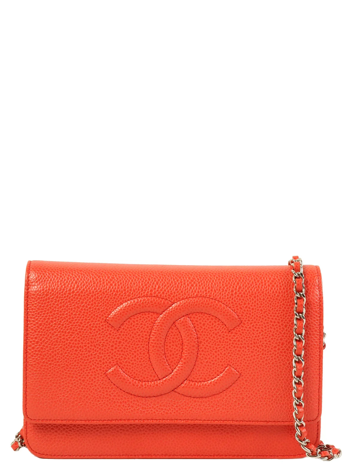 CHANEL Around 2013 Made Caviar Skin Cc Mark Stitch Wallet On Chain Cherry Tomato