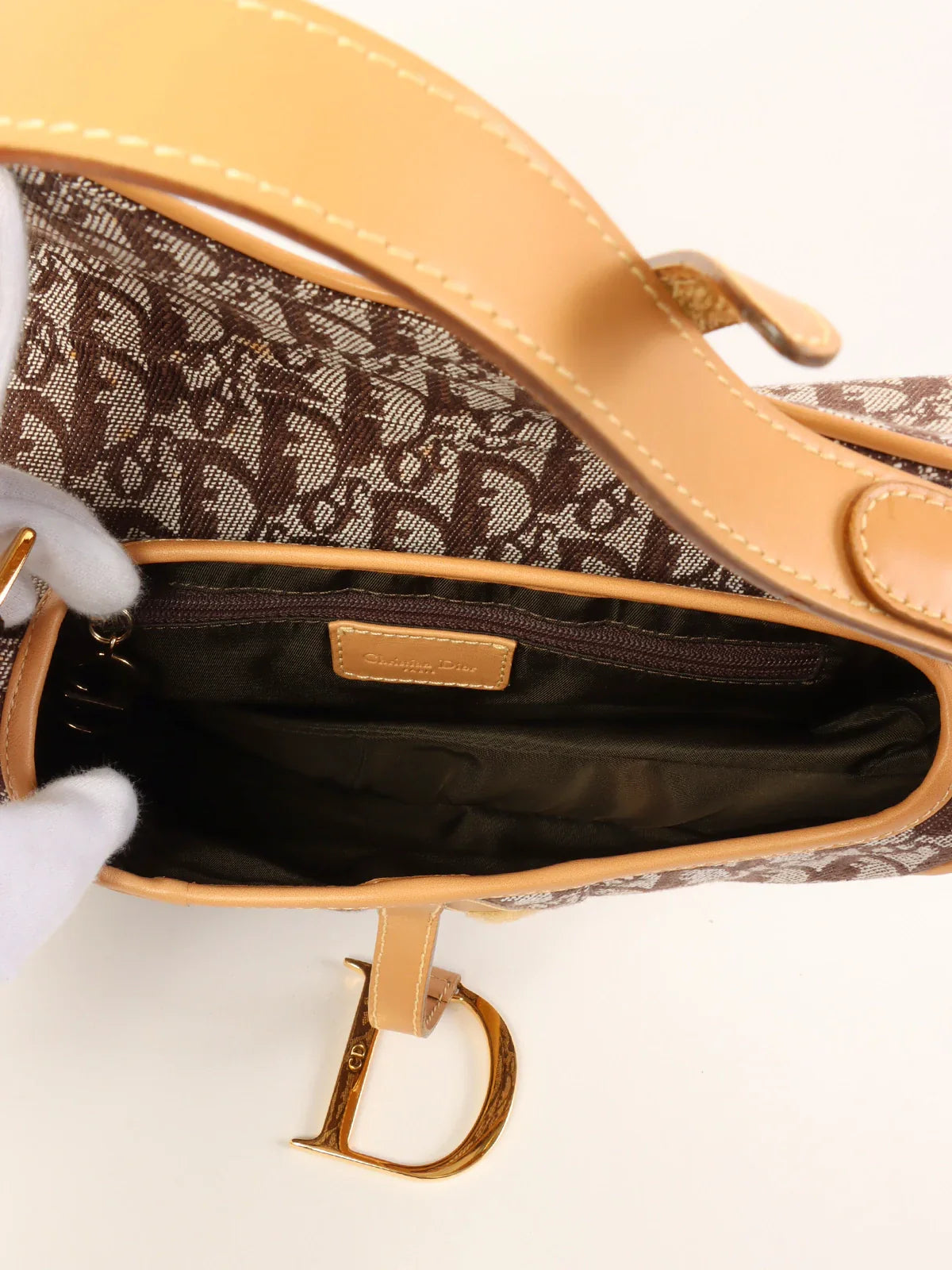 DIOR Trotter Pattern Saddle Bag Brown