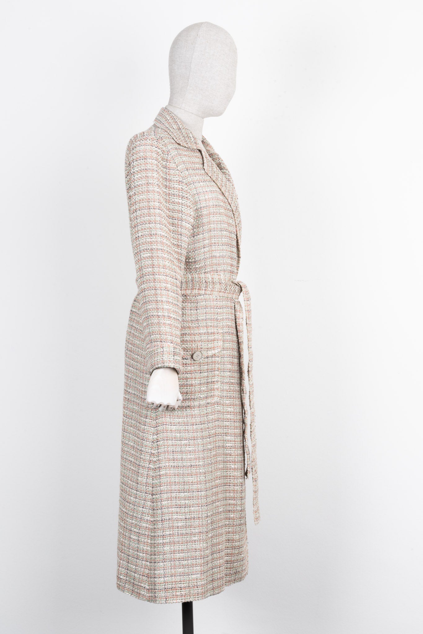CHANEL Coat Tweed Cotton & Linen Beige, Red & Green