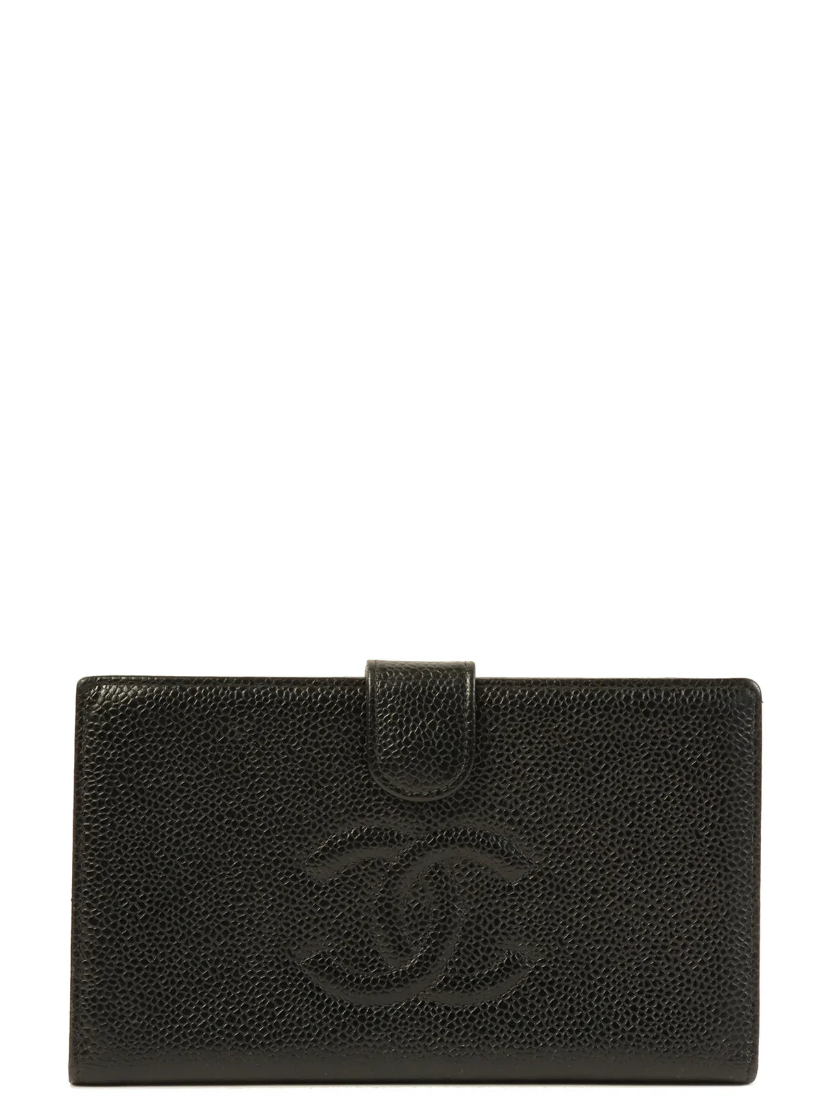 CHANEL Around 2001 Made Caviar Skin Cc Mark Stitch Long Wallet Black