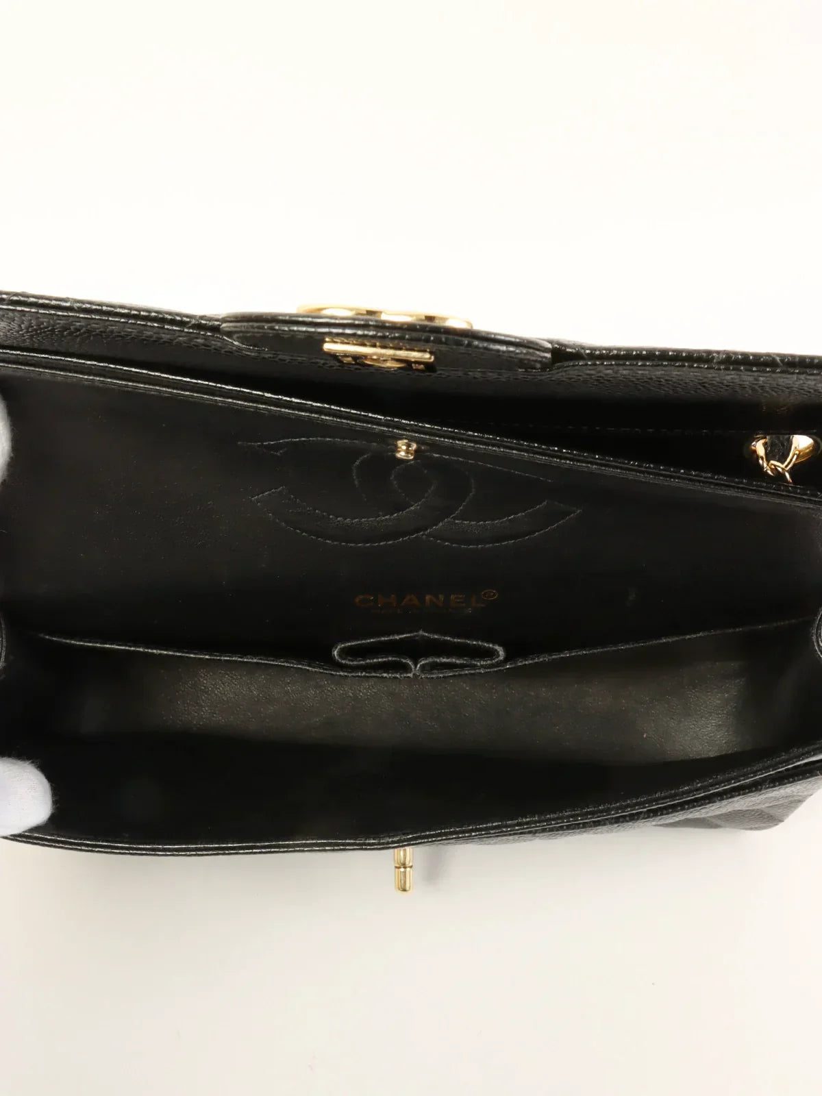 CHANEL Around 2001 Made Caviar Skin Classic Flap Chain Bag 25Cm Black