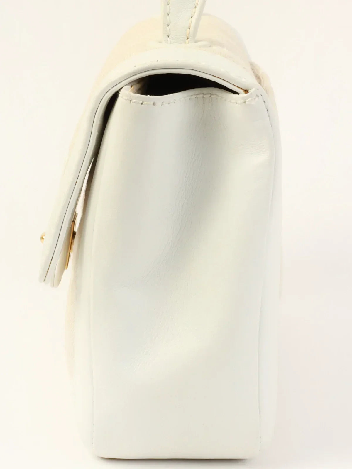 CHANEL Around 2004 Made Wild Stitch Turn-Lock Top Handle Bag Ivory/White