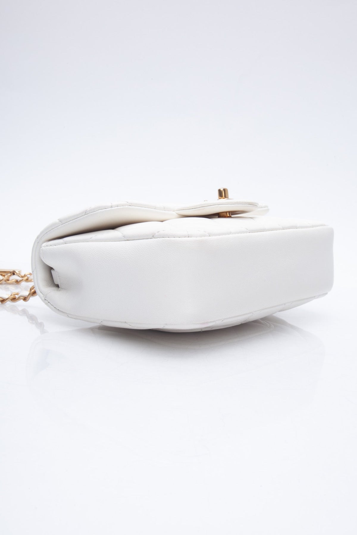 Chanel White Lambskin Quilted Heart Charms Mini Flap Bag