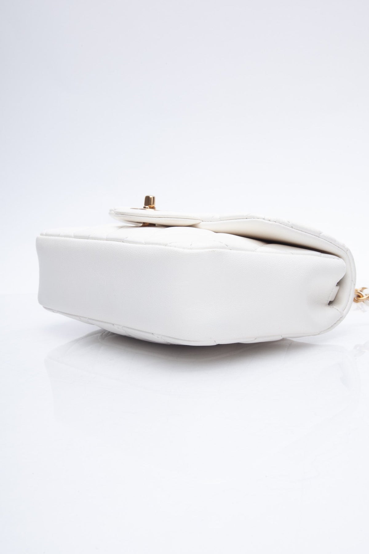 Chanel White Lambskin Quilted Heart Charms Mini Flap Bag