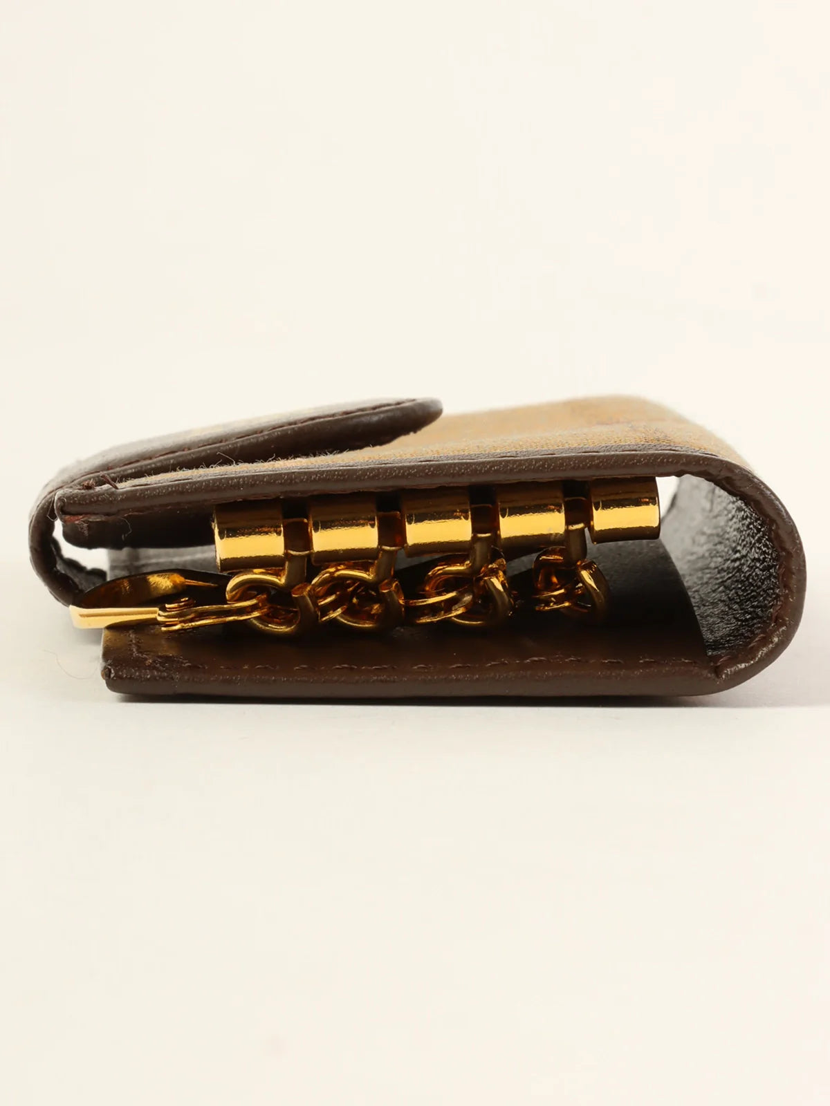BURBERRY Check Pattern Logo Embossed Key Case Melon Yellow/Brown