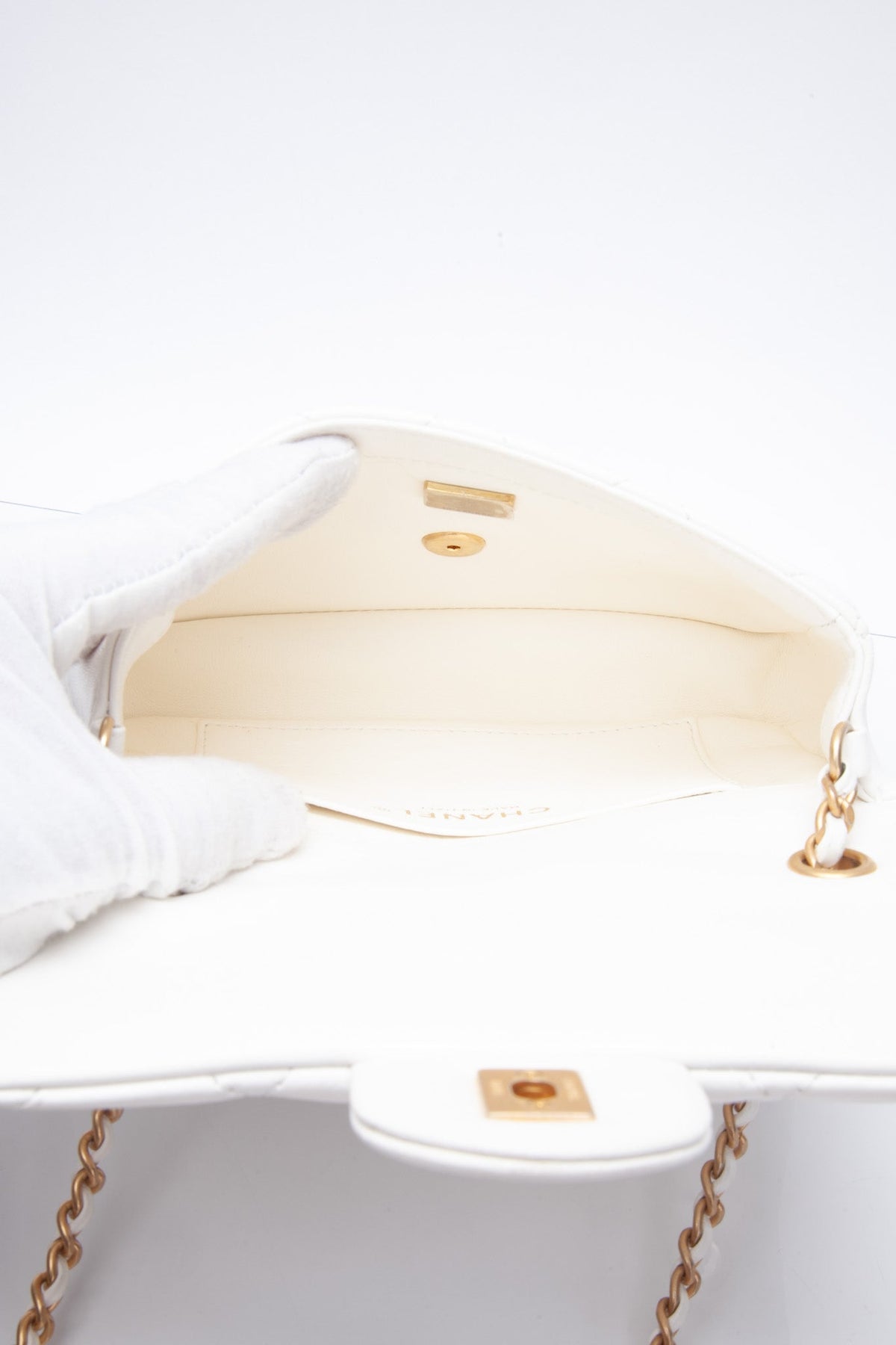 Chanel White Lambskin Quilted Heart Charms Mini Flap Bag