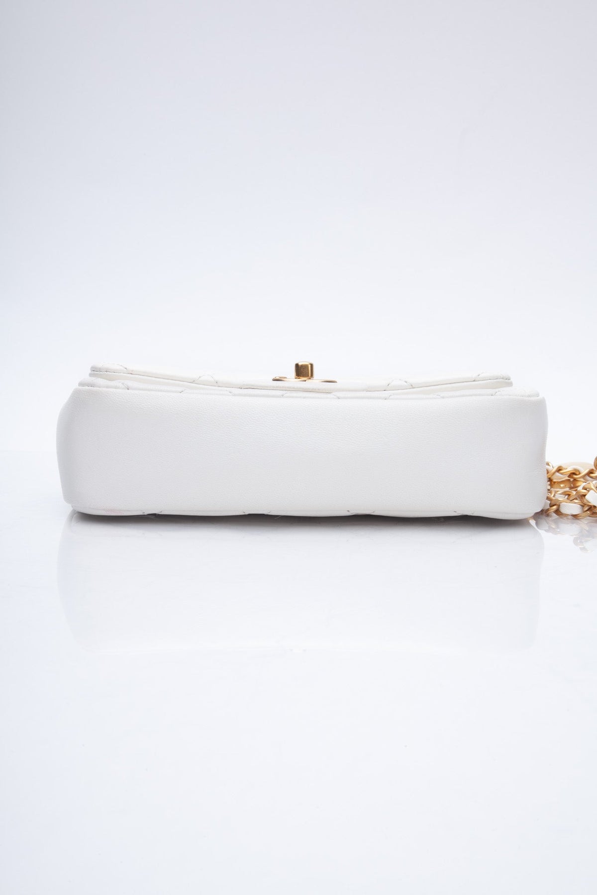 Chanel White Lambskin Quilted Heart Charms Mini Flap Bag