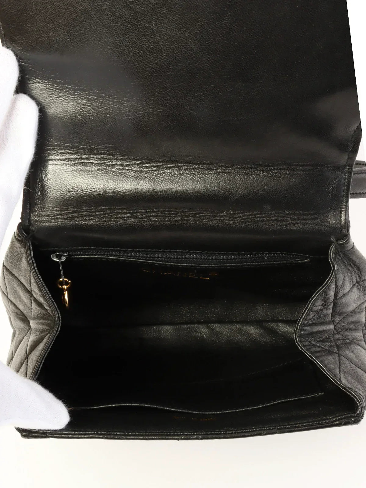CHANEL Around 1995 Made Turn-Lock Top Handle Bag Black