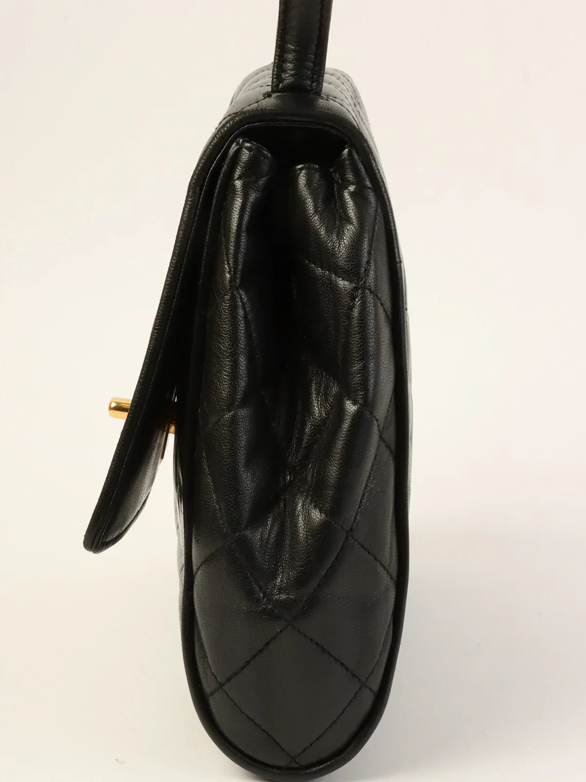 CHANEL Around 1995 Made Turn-Lock Top Handle Bag Black