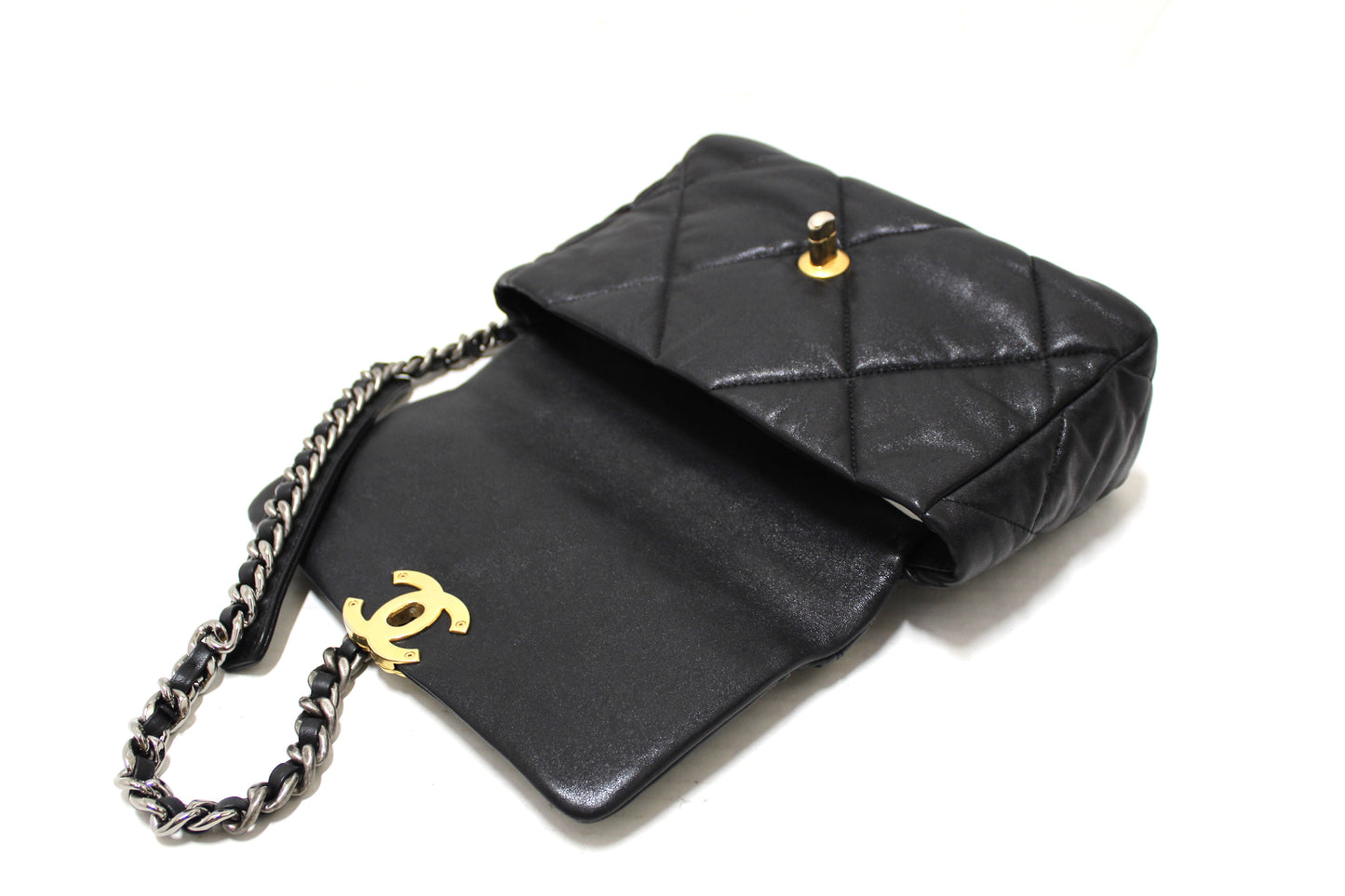 Chanel 19 Medium Black Quilted Lambskin Leather Shoulder Crossbody Bag