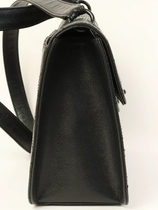 CHANEL Around 1998 Made Caviar Skin Turn-Lock Shoulder Bag Black