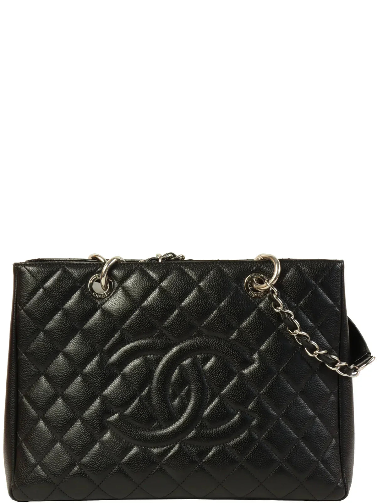 CHANEL Around 2014 Made Caviar Skin Cc Mark Stitch Chain Tote Bag Black