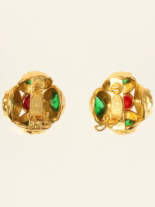 CHANEL 1994 Made Gripoix Earring Green/Red