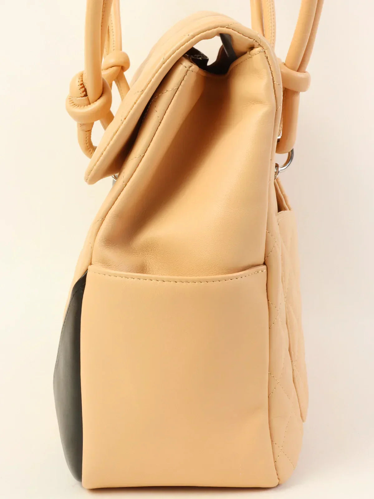 CHANEL Around 2004 Made Cambon Turn-Lock Tote Bag Beige/Black