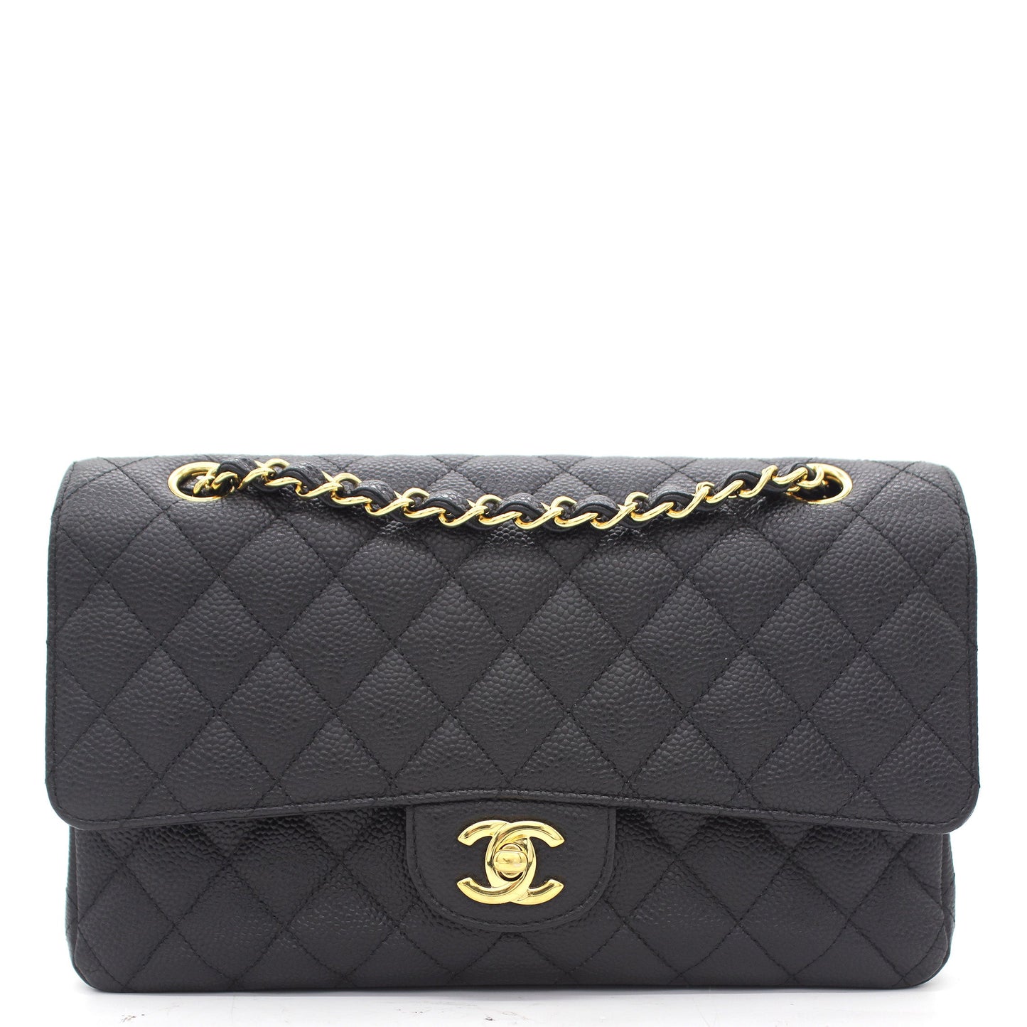 Chanel Black Quilted Caviar Leather Classic Double Flap Bag