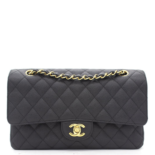 Chanel Black Quilted Caviar Leather Classic Double Flap Bag
