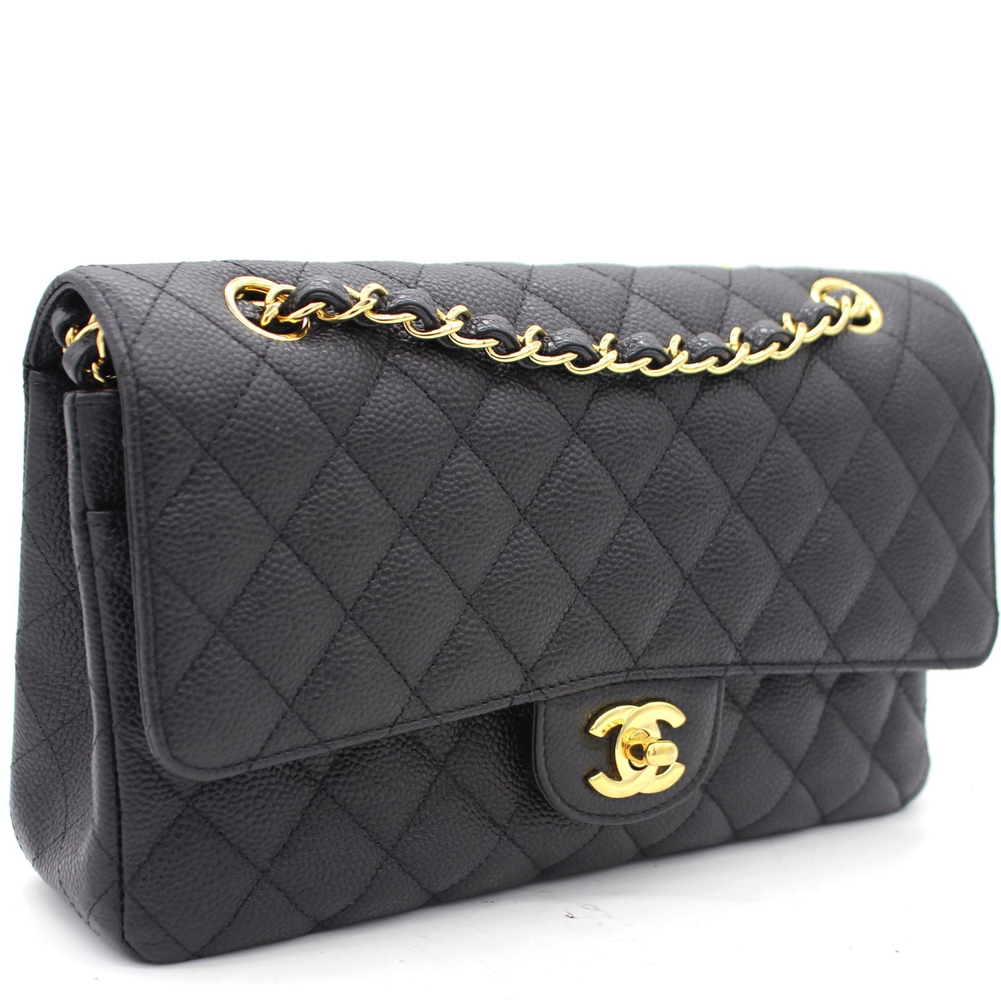Chanel Black Quilted Caviar Leather Classic Double Flap Bag