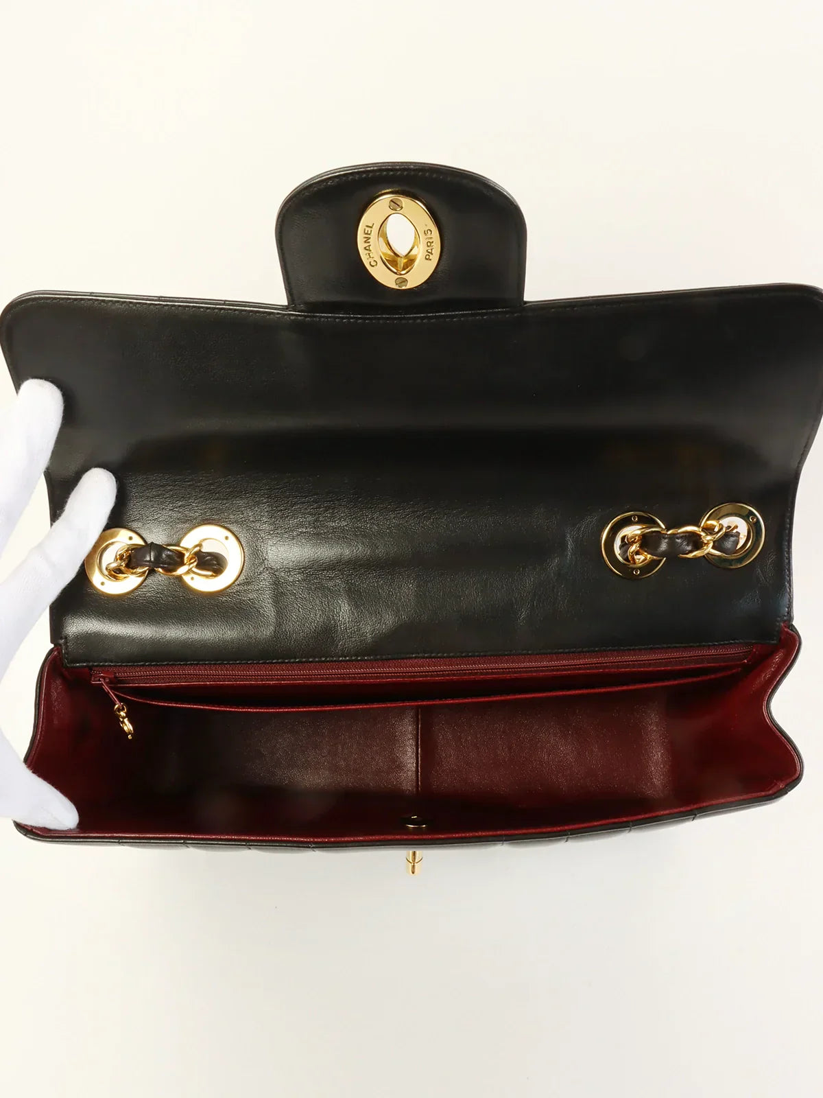CHANEL Around 1995 Made Mademoiselle Stitch Turn-Lock Chain Bag Black