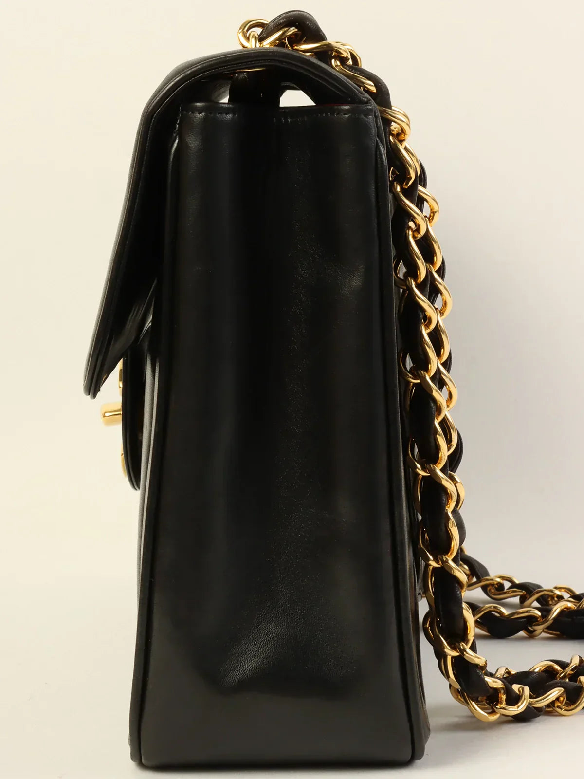CHANEL Around 1995 Made Mademoiselle Stitch Turn-Lock Chain Bag Black