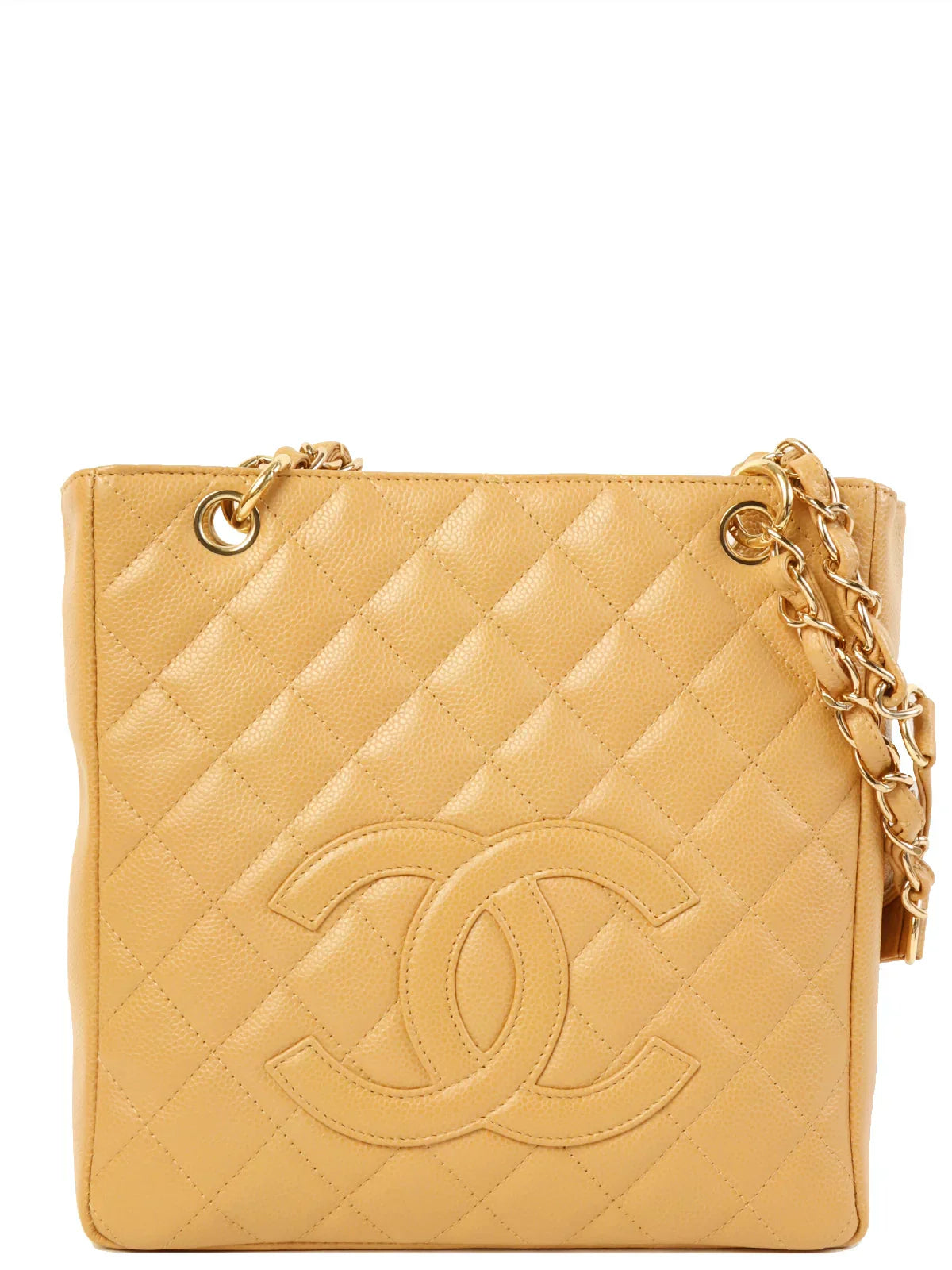 CHANEL Around 2004 Made Caviar Skin Cc Mark Stitch Chain Tote Bag Beige