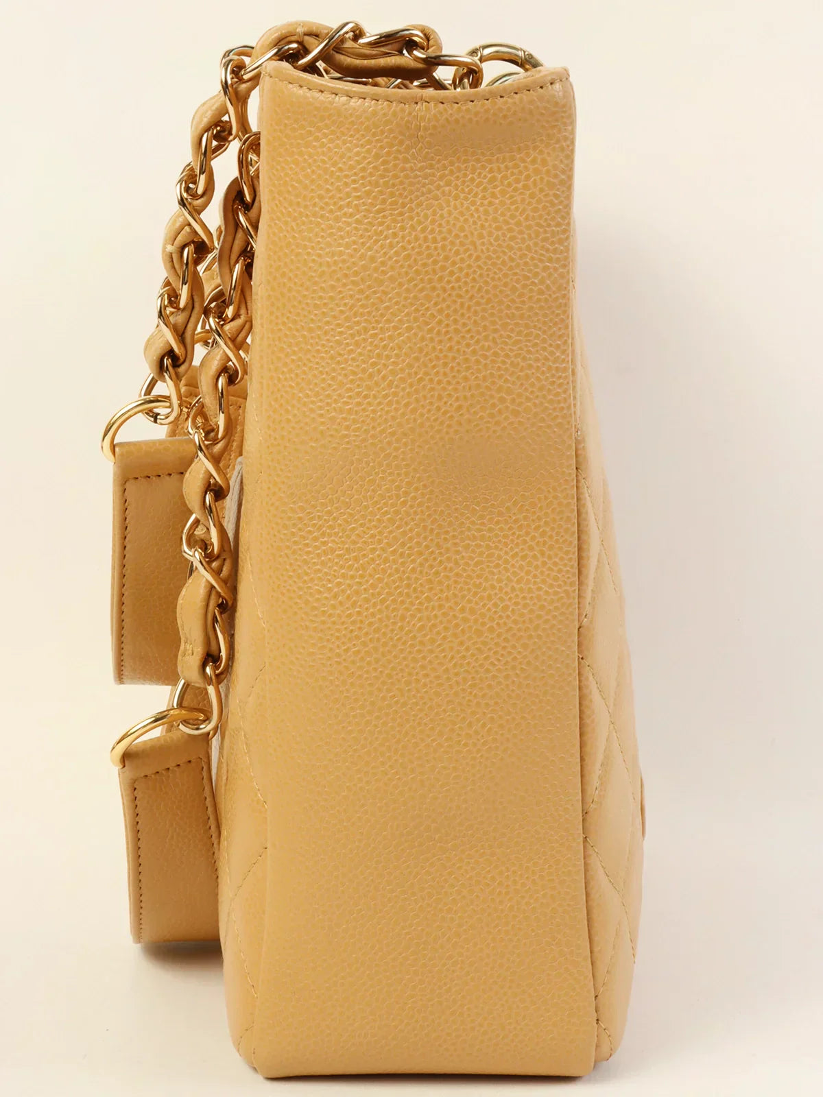 CHANEL Around 2004 Made Caviar Skin Cc Mark Stitch Chain Tote Bag Beige