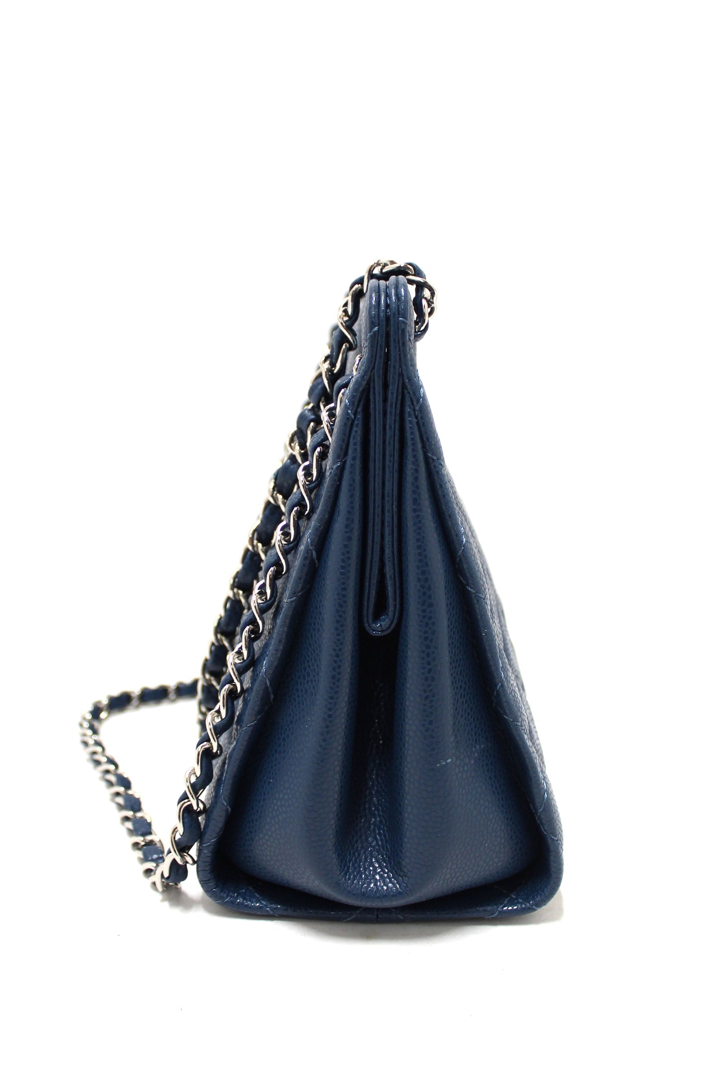 Chanel Quilted Blue Caviar Leather Shopper Shoulder Tote Bag