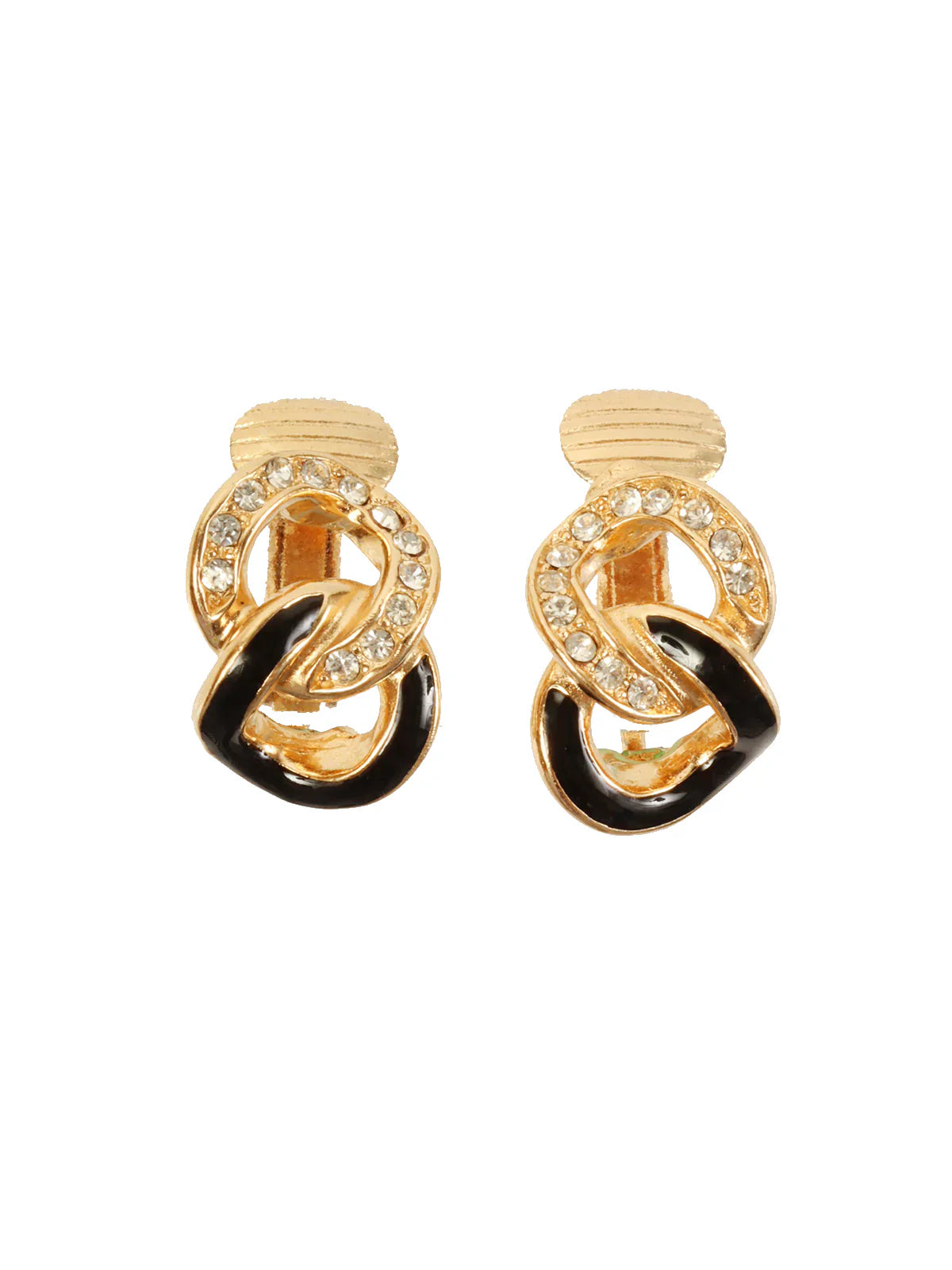 DIOR Rhinestone Chian Motif Earrings Gold/Black