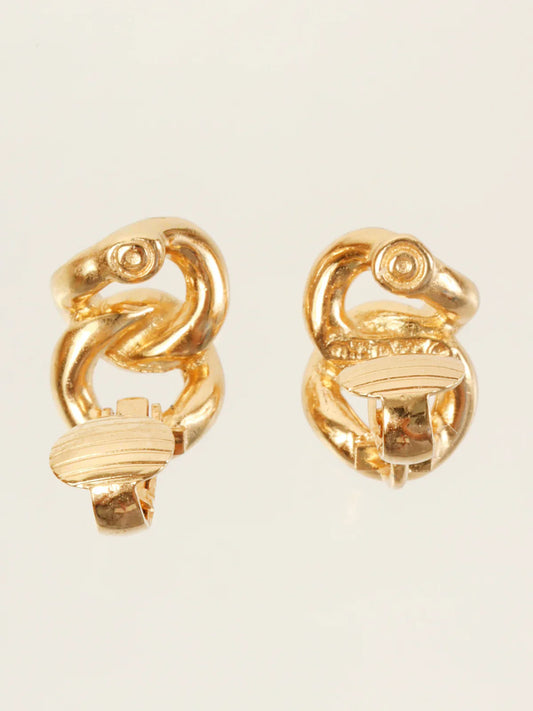 DIOR Rhinestone Chian Motif Earrings Gold/Black