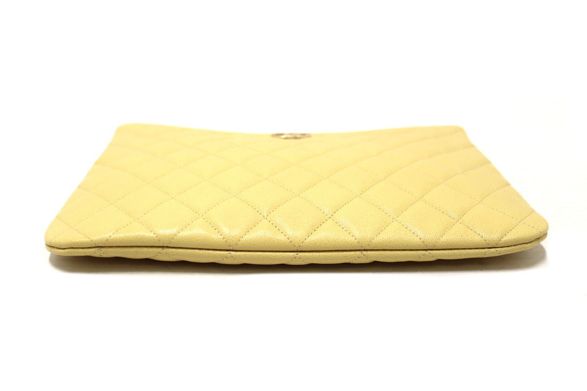 New Chanel Yellow Caviar Leather Classic Zipped O Case Pouch Clutch Bag