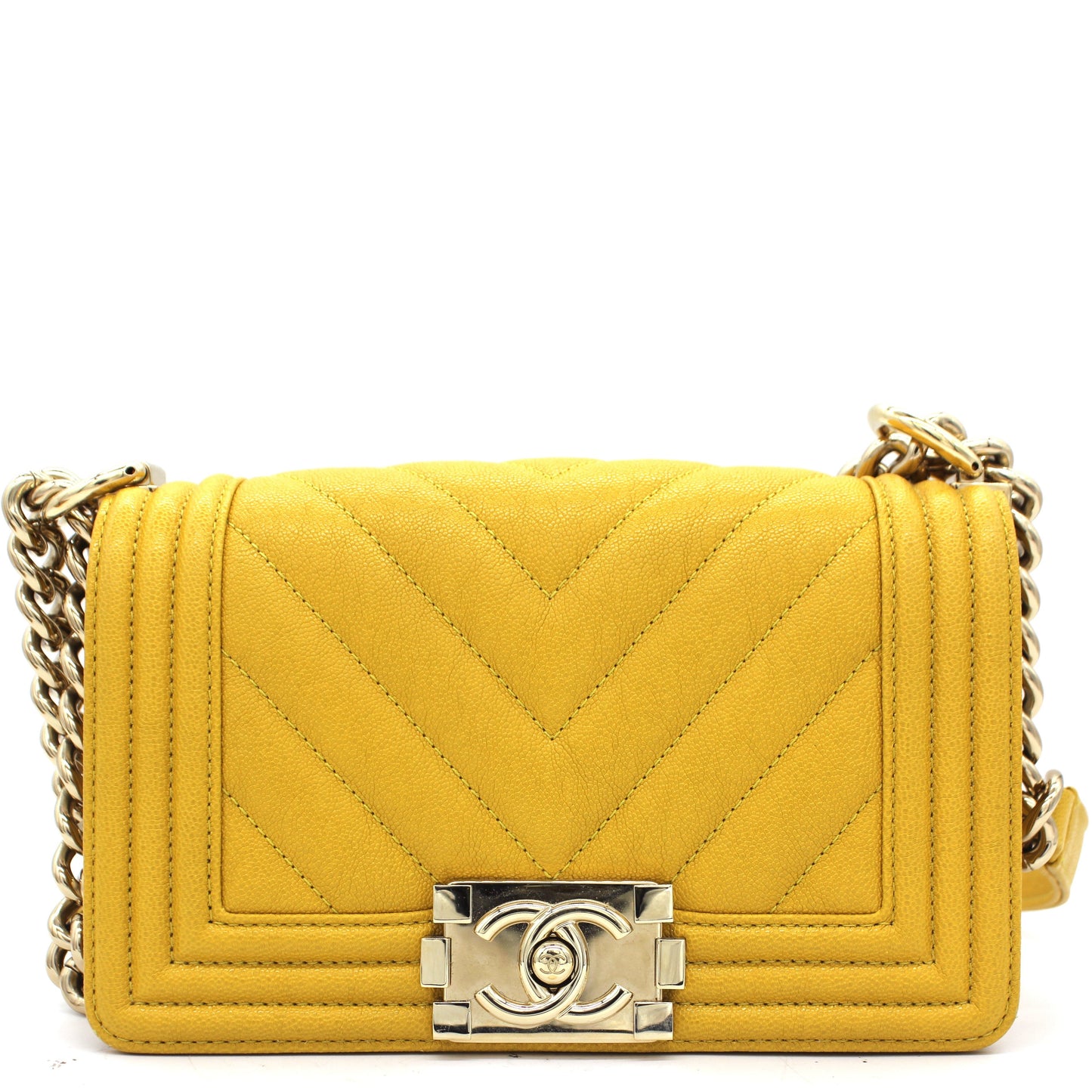 Chanel Chevron Small Boy Flap Yellow