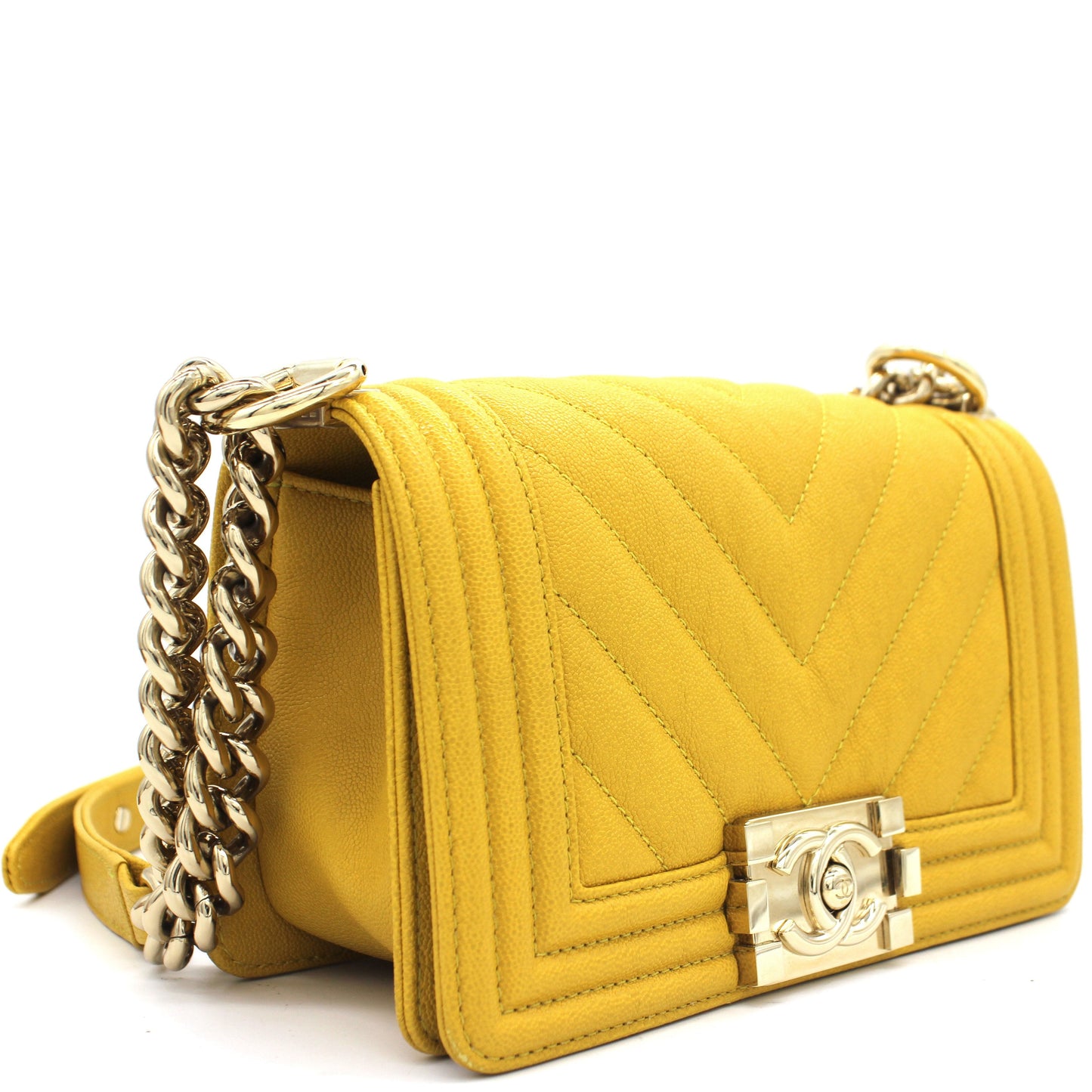 Chanel Chevron Small Boy Flap Yellow