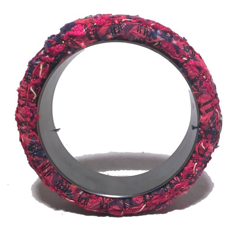 CHANEL Red Tweed and Steel Bangle Bracelet