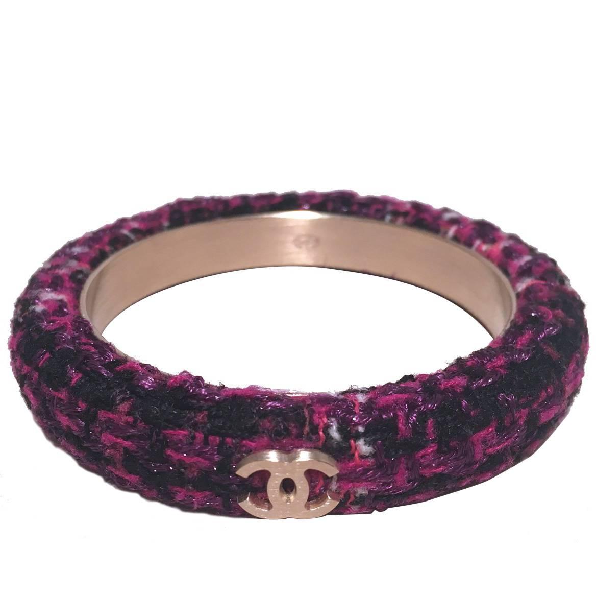 CHANEL Purple Tweed and Steel Bangle Bracelet