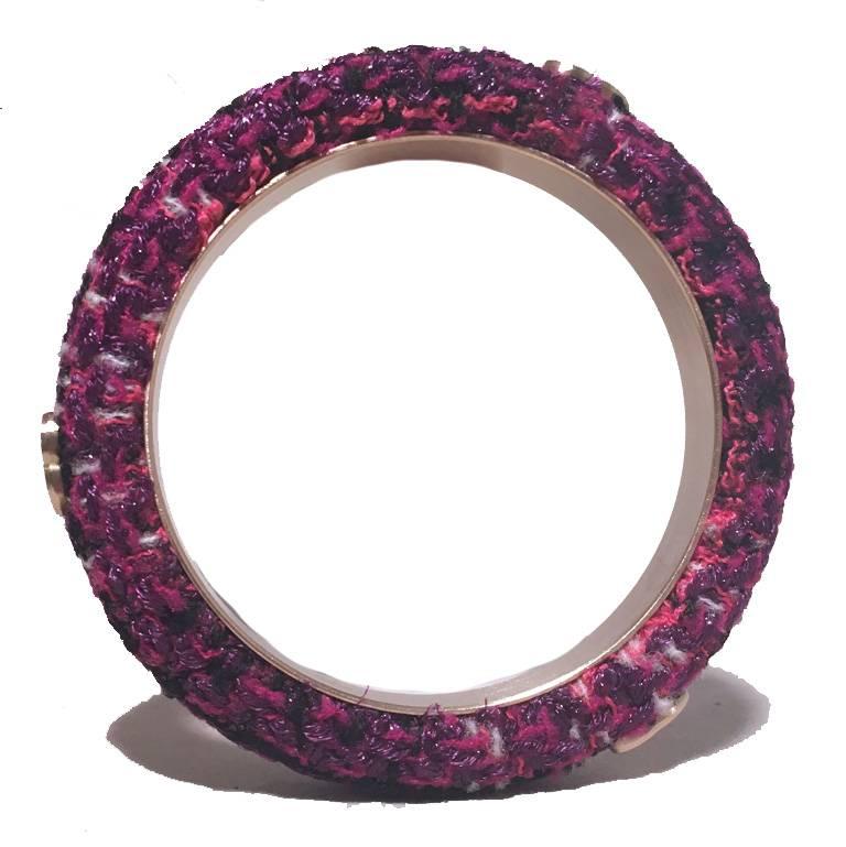 CHANEL Purple Tweed and Steel Bangle Bracelet