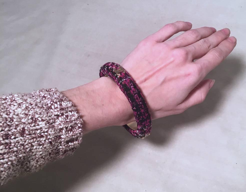 CHANEL Purple Tweed and Steel Bangle Bracelet