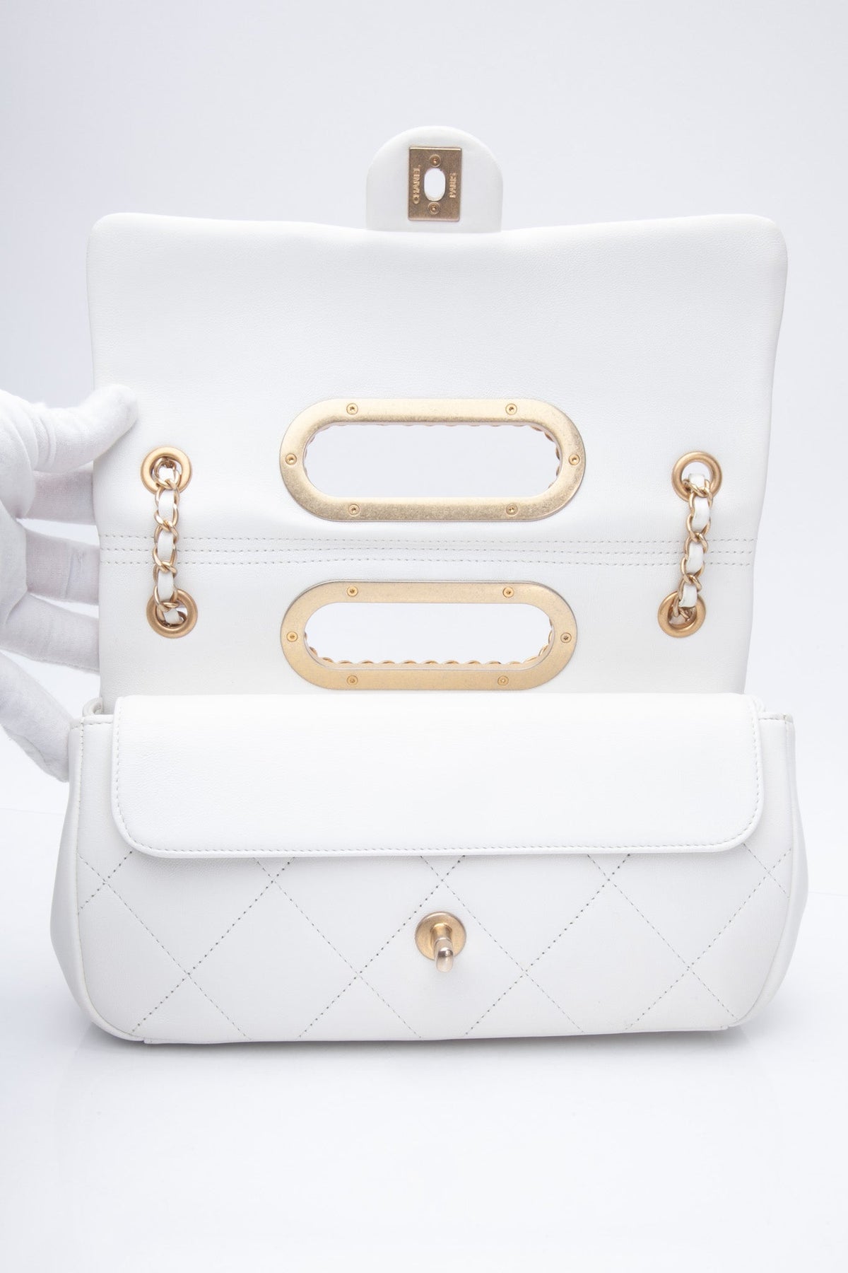 Chanel White Lambskin A Real Catch Flap Bag