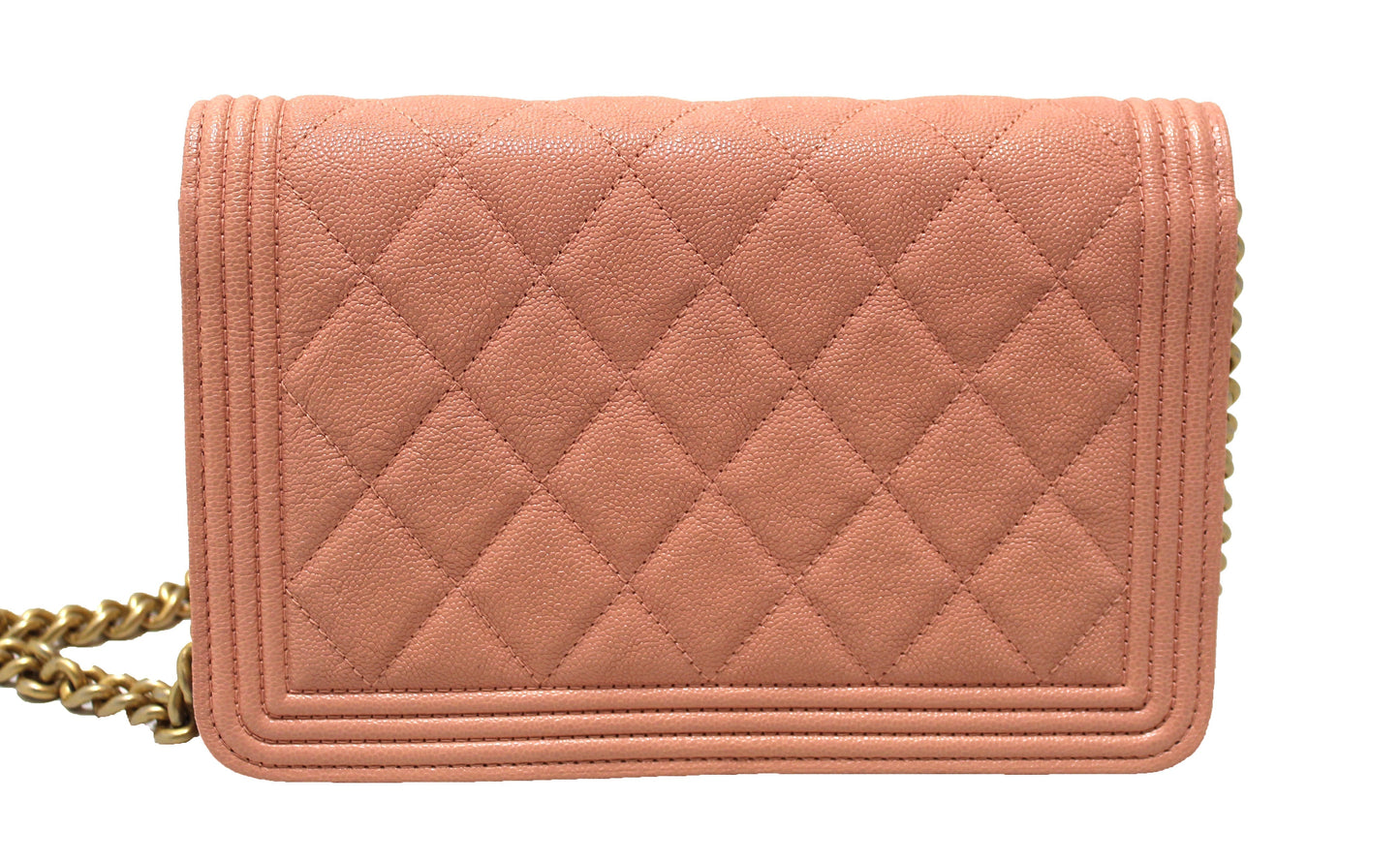 Chanel Light Pink Caviar Quilted Boy Wallet On Chain WOC