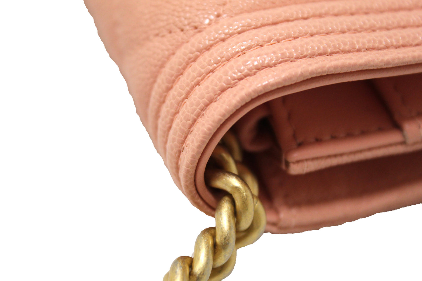 Chanel Light Pink Caviar Quilted Boy Wallet On Chain WOC