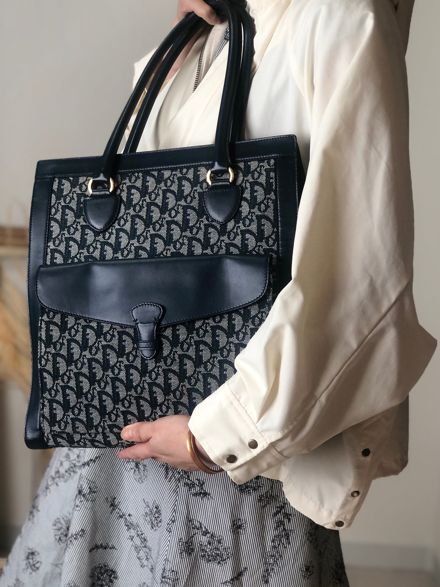 Christian Dior Trotter Front Pocket Shoulder bag Totebag Navy Vintage nak7gb