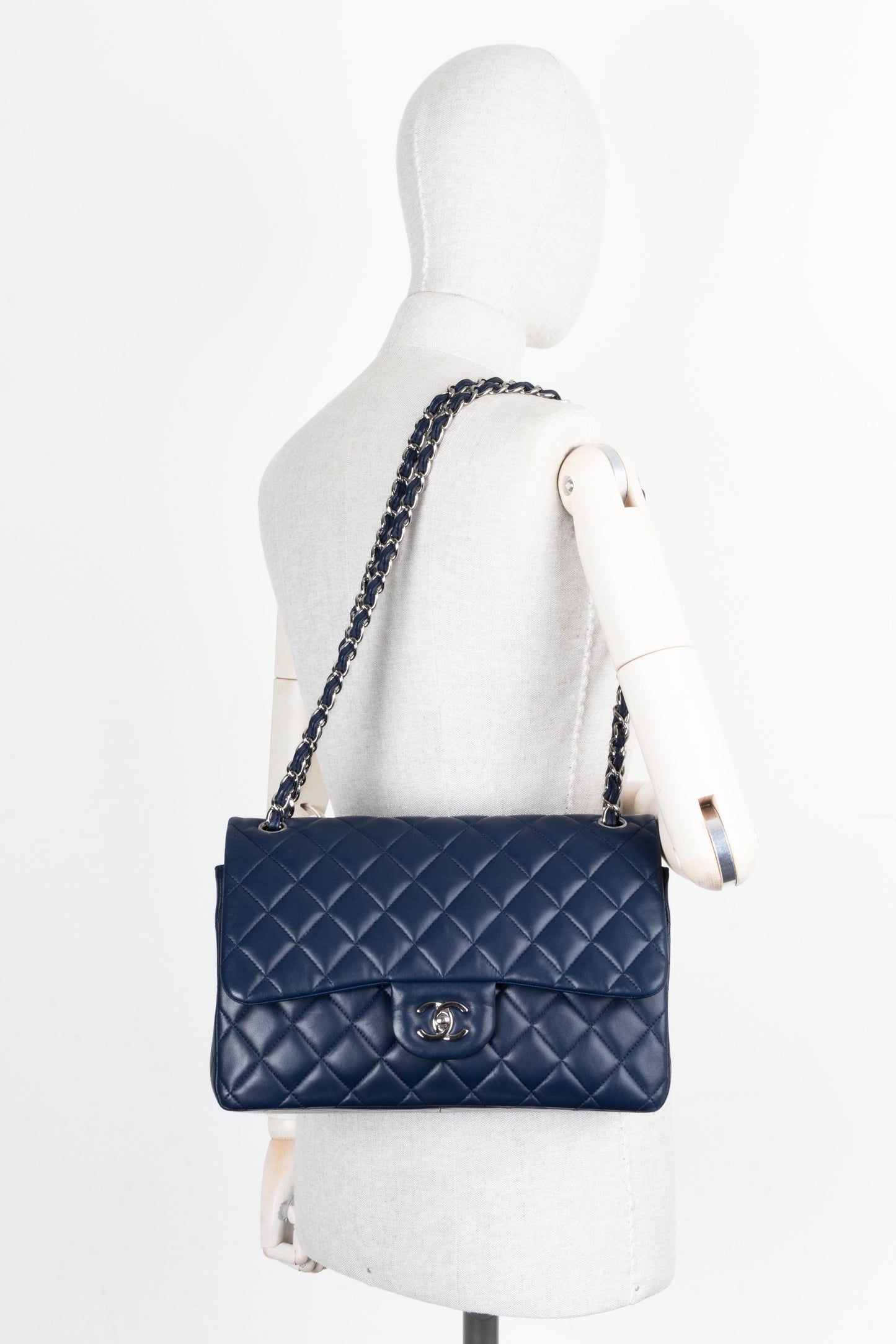 CHANEL Double Flap Bag Large Navy