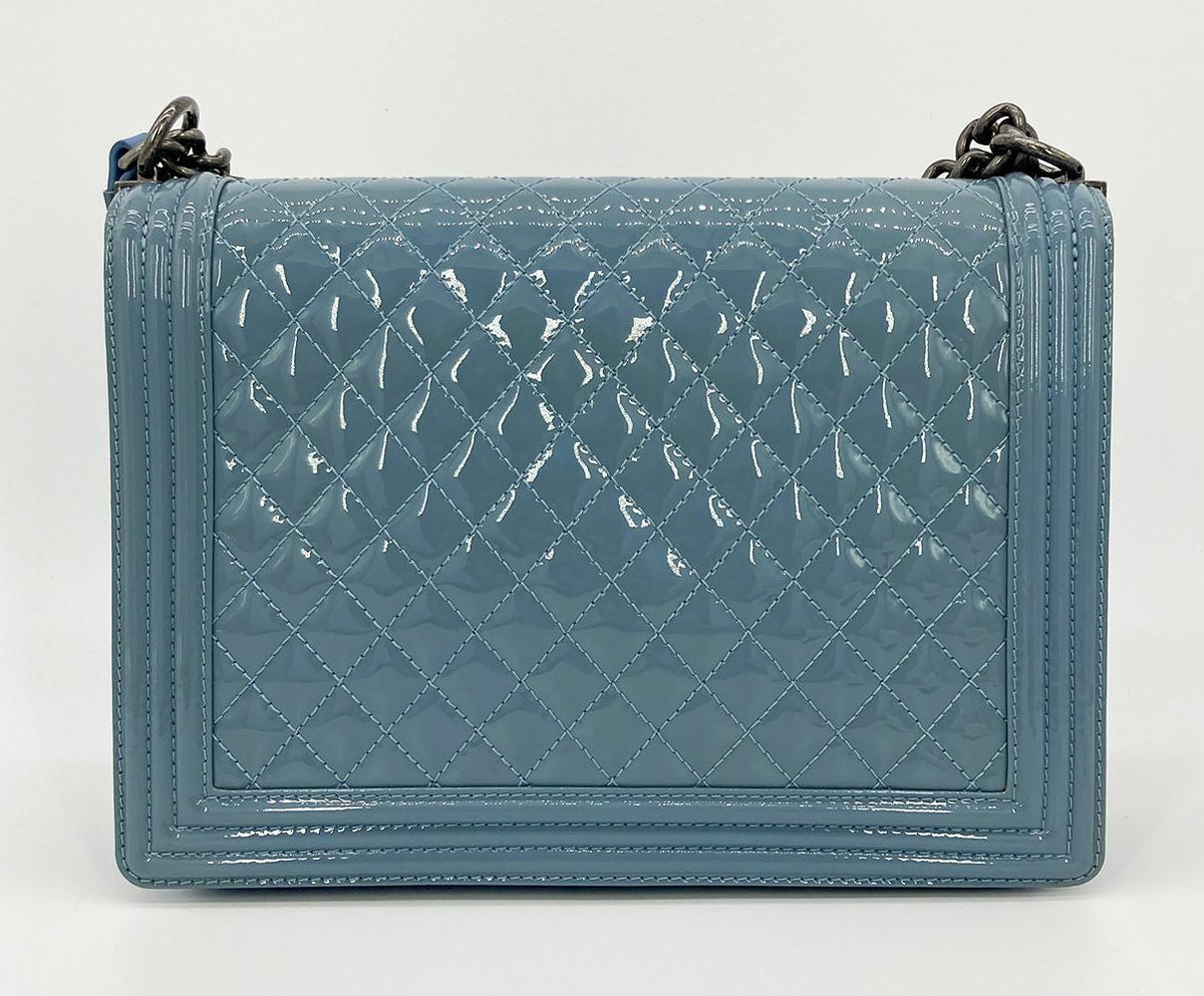 Top Quality Chanel Light Blue Patent Large Boy Bag