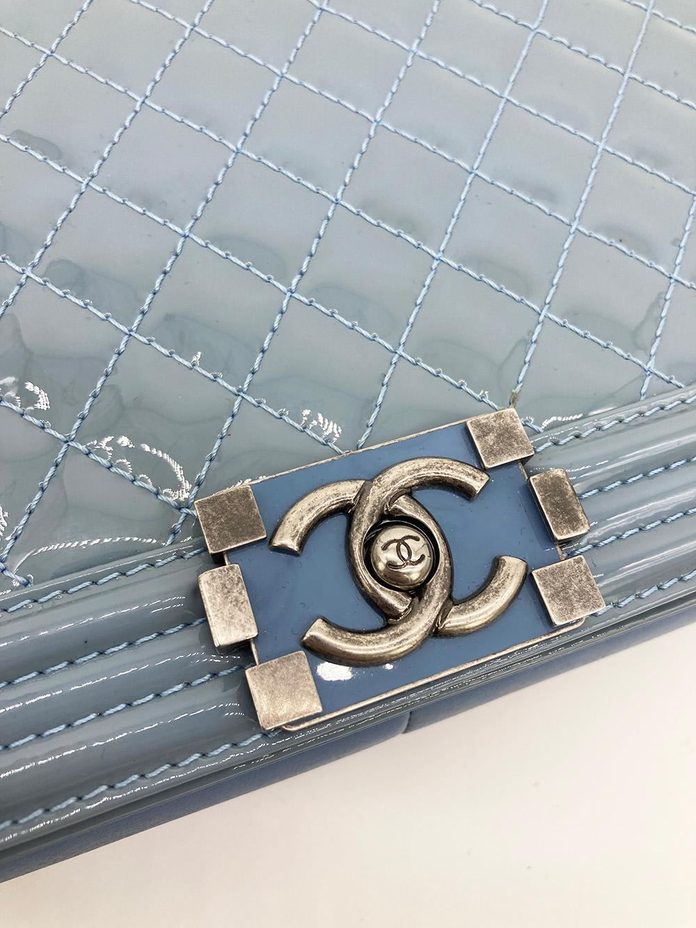 Top Quality Chanel Light Blue Patent Large Boy Bag
