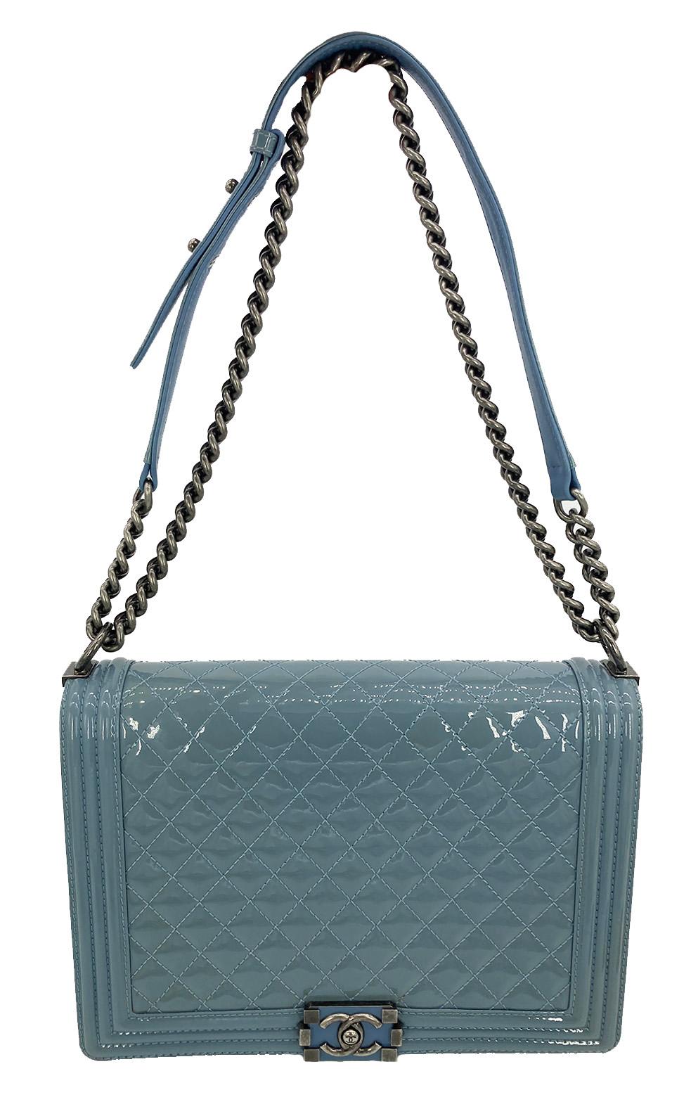 Top Quality Chanel Light Blue Patent Large Boy Bag