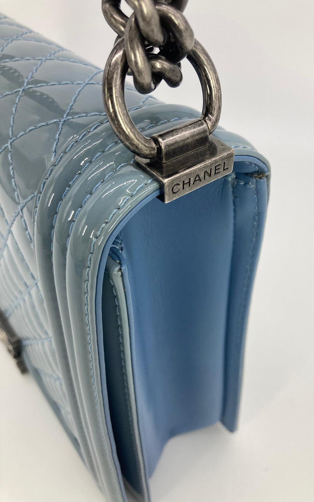 Top Quality Chanel Light Blue Patent Large Boy Bag