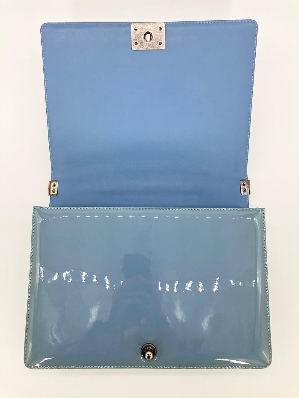 Top Quality Chanel Light Blue Patent Large Boy Bag