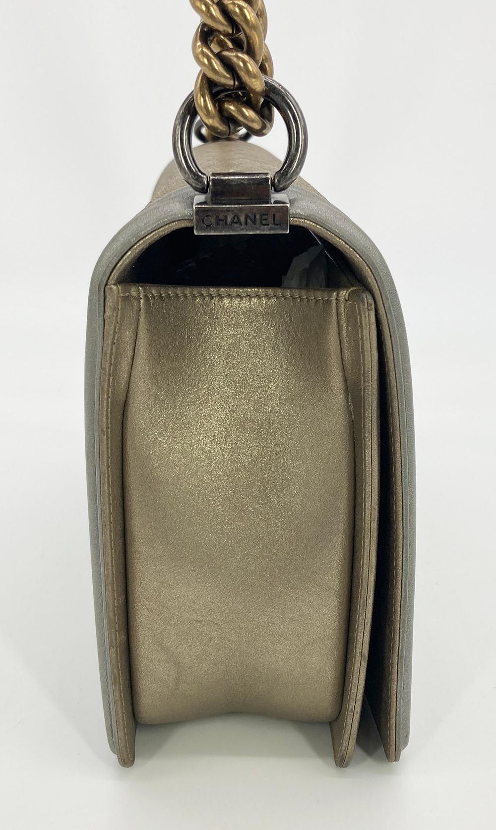 Top Quality Chanel Gold Silver Leather Medium Boy Bag Classic New