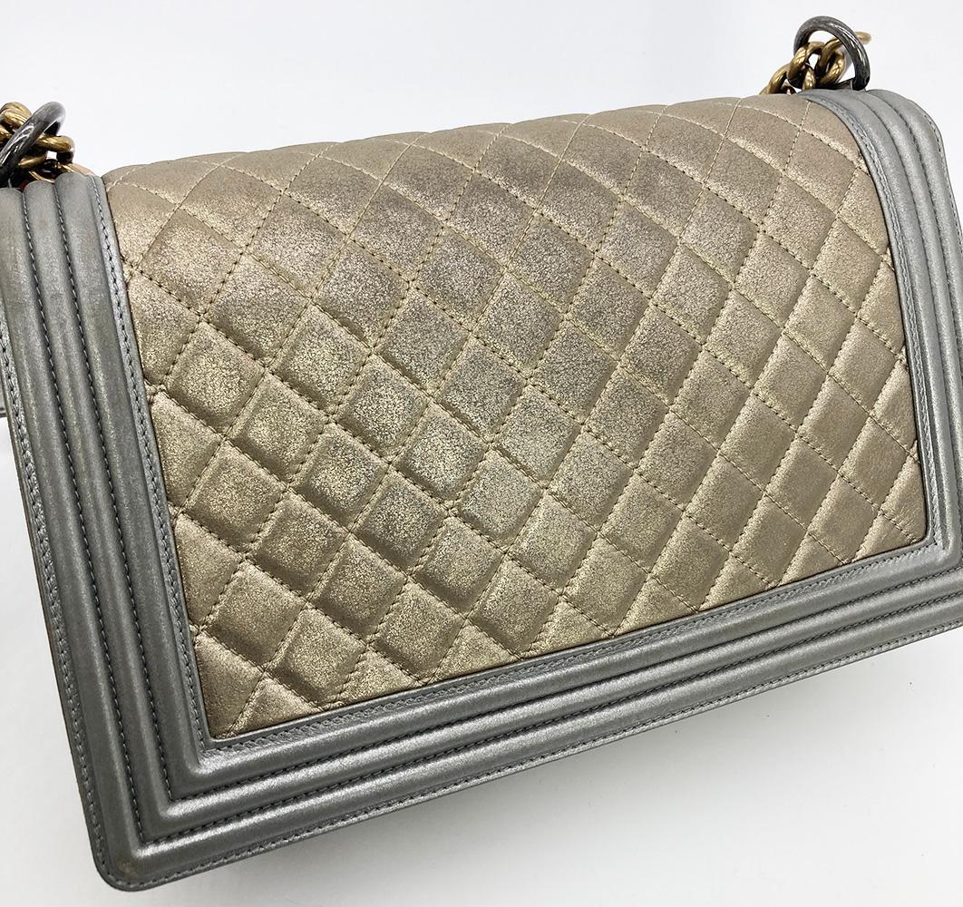 Top Quality Chanel Gold Silver Leather Medium Boy Bag Classic New
